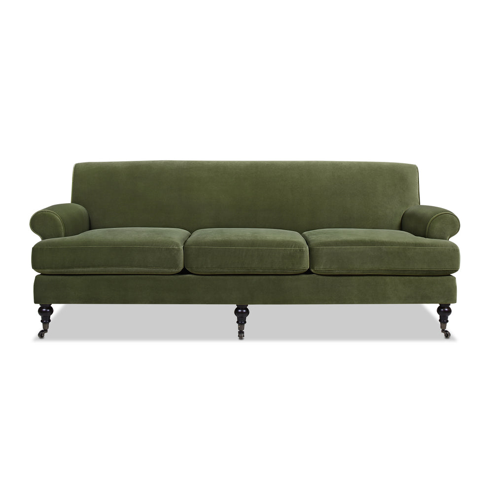 English Elm Jennifer Taylor Home - Alana Lawson Three-Cushion Olive Green Velvet Sofa - Timeless Elegance & Easy Care Comfort B2719P238314