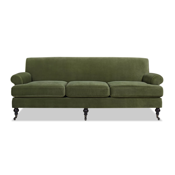 English Elm Jennifer Taylor Home - Alana Lawson Three-Cushion Olive Green Velvet Sofa - Timeless Elegance & Easy Care Comfort B2719P238314