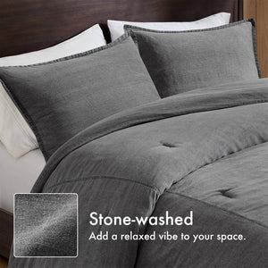 English Elm 2pcs Stone-washed Cotton Twill Comforter Set Oversized Soft Farmhouse Bedding Grey B035P341108