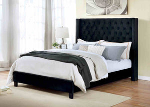 English Elm Modern Wingback Eastern King Bed Velvet Upholstered Tufted Headboard Bedroom Frame B2741S00845