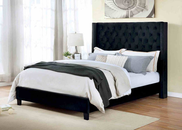 English Elm Modern Wingback Eastern King Bed Velvet Upholstered Tufted Headboard Bedroom Frame B2741S00845