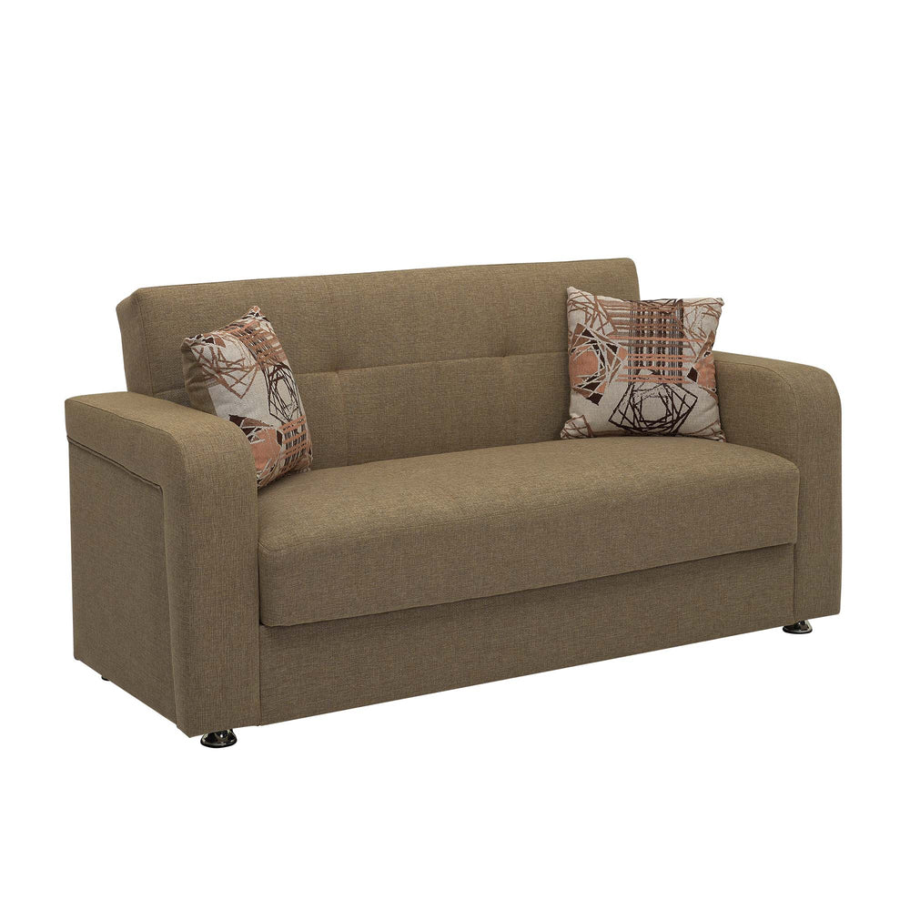 English Elm PrimeNest Upholstered Convertible Loveseat with Storage and Click-Click Sleeper, Chenille Comfort Brown B030P281725