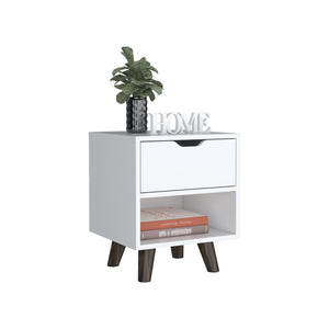 English Elm Modern Nightstand With Stylish Wooden Legs, Spacious Drawer & Open Shelf For Organized Living B097132941