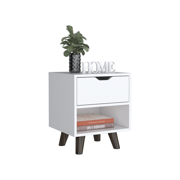 English Elm Modern Nightstand With Stylish Wooden Legs, Spacious Drawer & Open Shelf For Organized Living B097132941