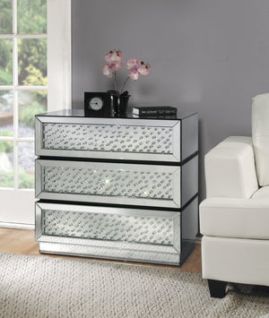 English Elm Nysa Glam Mirrored Three Drawer Console Cabinet with Faceted Crystal Hardware Accents B2726P446688