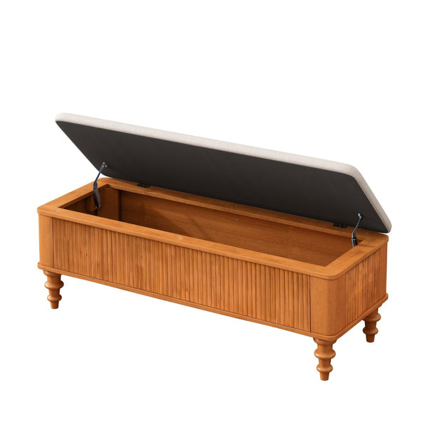 English Elm 50.8-inch Linen Upholstered Storage Bench Rubberwood Frame Lift Top Bedroom Entryway W1716P409897