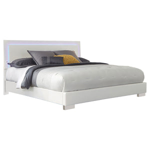 English Elm Strick Nash Glossy White Panel Bed with LED Headboard and Faux-Leather Base — Contemporary Comfort B062S00966