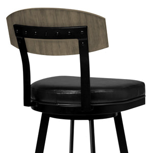 English Elm Frisco Mid-century Swivel Barstool Faux Leather Seat Walnut Wood Back Metal Base B2736P464879