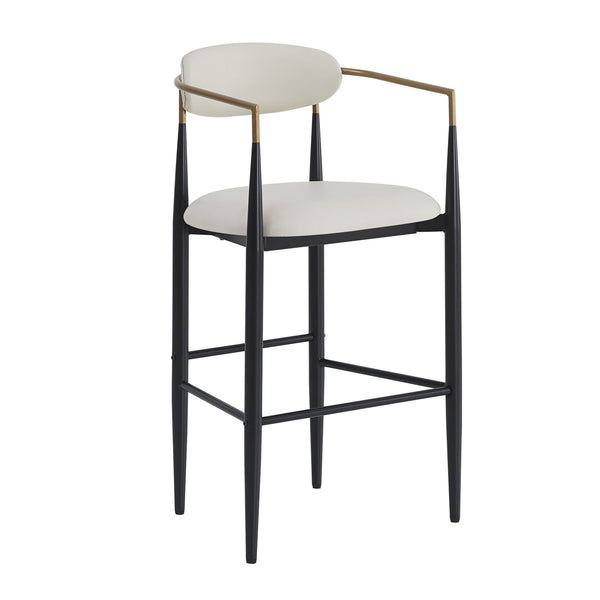 English Elm Christopher Knight Home® - Barstools Set Of 2 - Modern Upholstered Kitchen Stools With Back, Beige Faux Leather & Black Legs N779P248198P