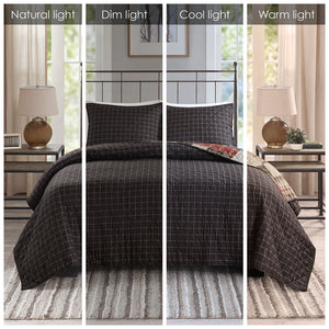 JLA Home Madison Park - 3 Piece Reversible Printed Quilt Set Cabin-Inspired Red & Black Patchwork to Windowpane Reversible Elegance 94 L x 104 W x 0.25H MP13-8471