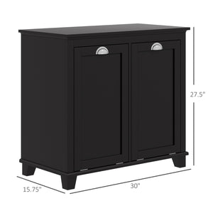 English Elm HOMCOM Modern Dual Tilt-Out Laundry Hamper Cabinet with 2 Compartments, Water-Resistant MDF, Black W2225P200452