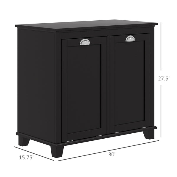 English Elm HOMCOM Modern Dual Tilt-Out Laundry Hamper Cabinet with 2 Compartments, Water-Resistant MDF, Black W2225P200452