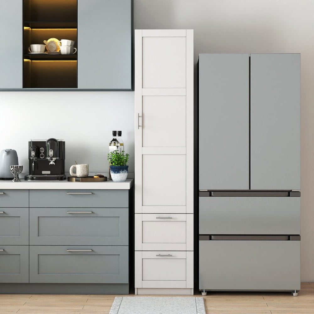 English Elm Standard Freestanding Pantry Cabinet Tall White Kitchen Storage with Drawers and Shelves W331P373802