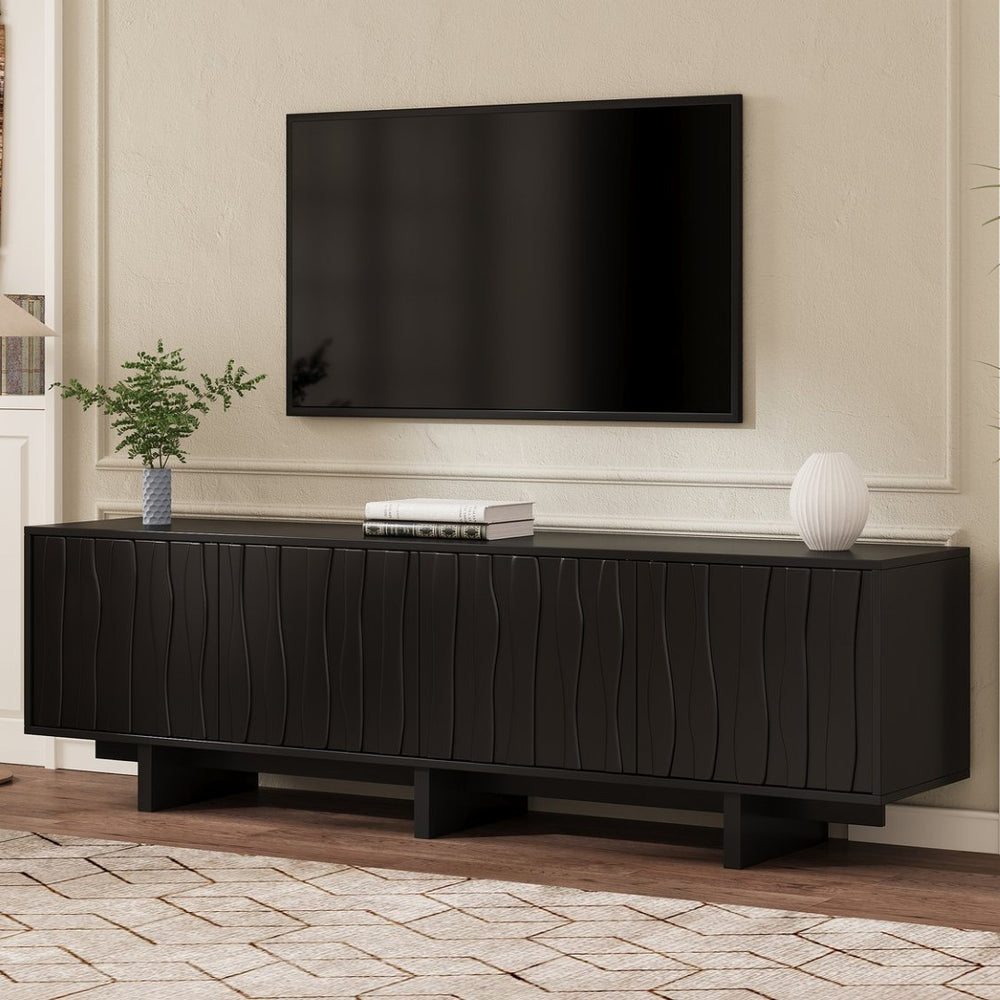 English Elm Retro Wood Grain Media Console Wavy Door Cabinet for Living Room Tvs 75 In N721P379534B