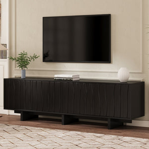 English Elm Retro Wood Grain Media Console Wavy Door Cabinet for Living Room Tvs 75 In N721P379534B