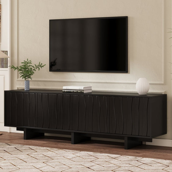 English Elm Retro Wood Grain Media Console Wavy Door Cabinet for Living Room Tvs 75 In N721P379534B