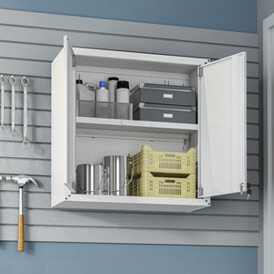 English Elm Floating Wall Mounted Garage Cabinet with Locking Doors and Diamond Texture Exterior White B365P398220
