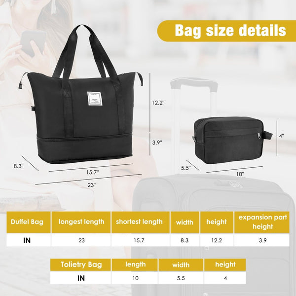 English Elm Softside Expandable Spinner Luggage Set with Tsa Lock Duffel Polyester Travel Black N732P201004B