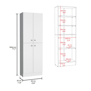 English Elm Lynch Kitchen Pantry Storage Cabinet 71" High — 4-Door Freestanding White Cupboard, 5 Adjustable Shelves, Multiuse B070P188842