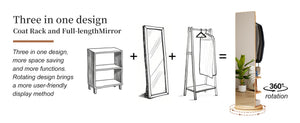 English Elm 360° Rotating Full Length Mirror Solid Wood Coat Hook Rack Freestanding Bedroom Entryway W2987P438049