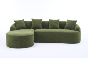 English Elm Compression Compression Sponge Sofa Curved Modular Sectional with 30D High-Density Chenille Sleeper for Cozy Apartment Living Room Comfort and Safe Rounded Design Antique Green,Green W2231S00031