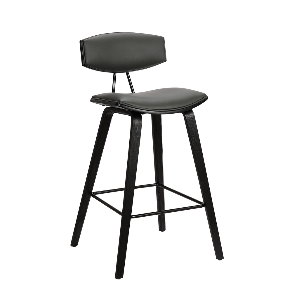 English Elm Vionne 28.5" Bar Height Gray Faux Leather Stool with Black Wood Legs, Mid-Century Stable Comfort B2736P268564