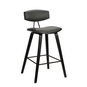 English Elm Vionne 28.5" Bar Height Gray Faux Leather Stool with Black Wood Legs, Mid-Century Stable Comfort B2736P268564