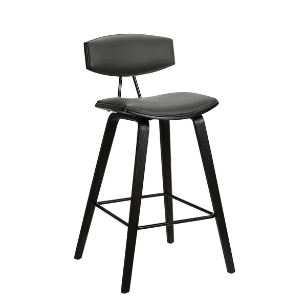 English Elm Vionne 28.5" Bar Height Gray Faux Leather Stool with Black Wood Legs, Mid-Century Stable Comfort B2736P268564