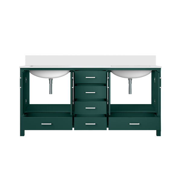 English Elm Green Double Bath Vanity 72 in W x 22 in D with Cultured Marble Top — Solid Wood, Soft-Close, Ample Storage, Scratch-Resistant Surface B2731P259120