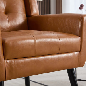 English Elm Modern Soft Leather Accent Chair with Ergonomic PU Upholstery, Solid Wood Black Legs, 250lb Capacity, Compact Living Room Seat W676P174742