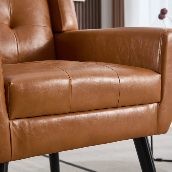 English Elm Modern Soft Leather Accent Chair with Ergonomic PU Upholstery, Solid Wood Black Legs, 250lb Capacity, Compact Living Room Seat W676P174742