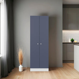 English Elm Lambardi Navy Blue & White Tall Multistorage Cabinet with 5 Adjustable Shelves — Durable Engineered Wood Storage Solution for Kitchen or Laundry Room B200P378368