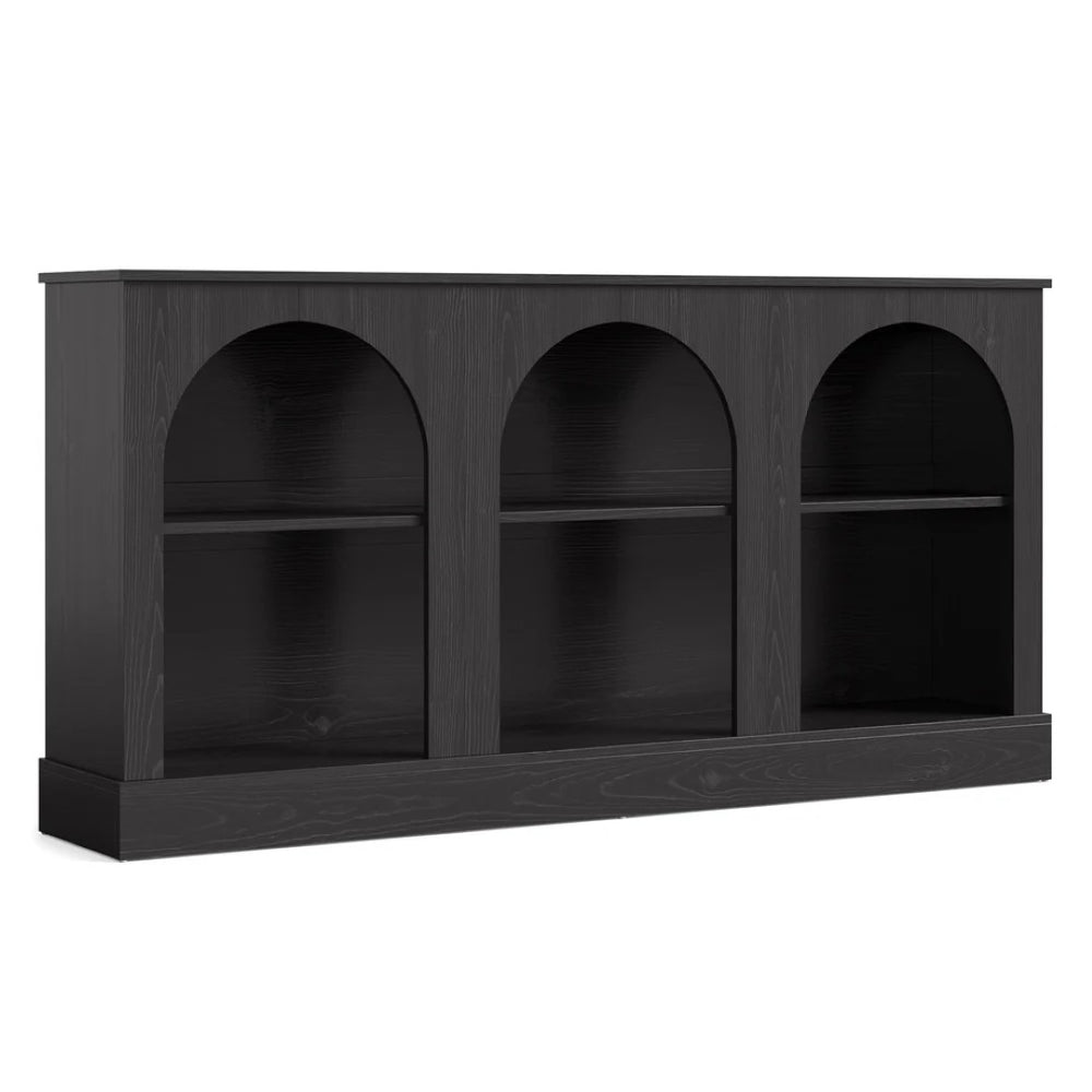 English Elm Practical Geometric Console Table with Matte Black Wood Grain Finish for Entryway or Sofa T3971P456914