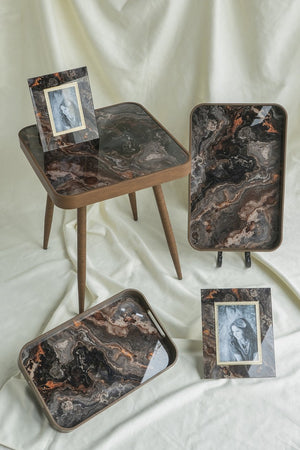English Elm 17.3x17.3x18" Elegant Square Accent Table with Glass Top, Faux Marble Surface & Antique Gold Legs W2078P406644