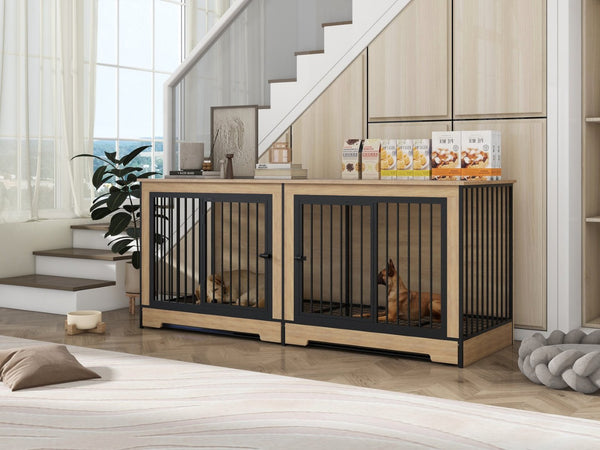 English Elm Dog Crate Furniture Xl Double Compartment Mdf Wood Console for Two Large Breeds W420P207590