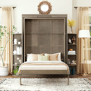 English Elm Rotating Murphy Wall Bed with Convertible Desk Dual Side Shelves Full Size Mdf Cabinet Gray LP000961AAE