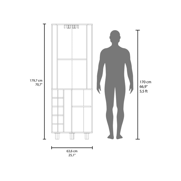 English Elm White Corner Bar Cabinet with Four Shelves, Built-in Wine Rack & Glass Holder for Stylish Storage B062S00604