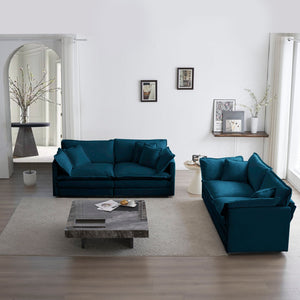 English Elm 2 Modern Chenille 2-Piece Living Room Sofa Set with Solid Wood Frame, Modular Comfort for Home Blue W714S00596