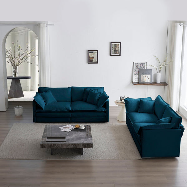 English Elm 2 Modern Chenille 2-Piece Living Room Sofa Set with Solid Wood Frame, Modular Comfort for Home Blue W714S00596