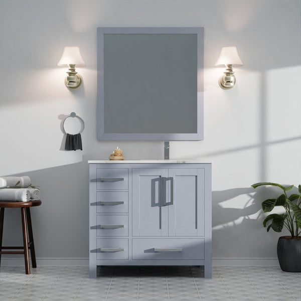 English Elm Dark Grey Bath Vanity Set With Right Offset Design, Ample Storage & Matching Mirror For Modern Spaces B2731S00509