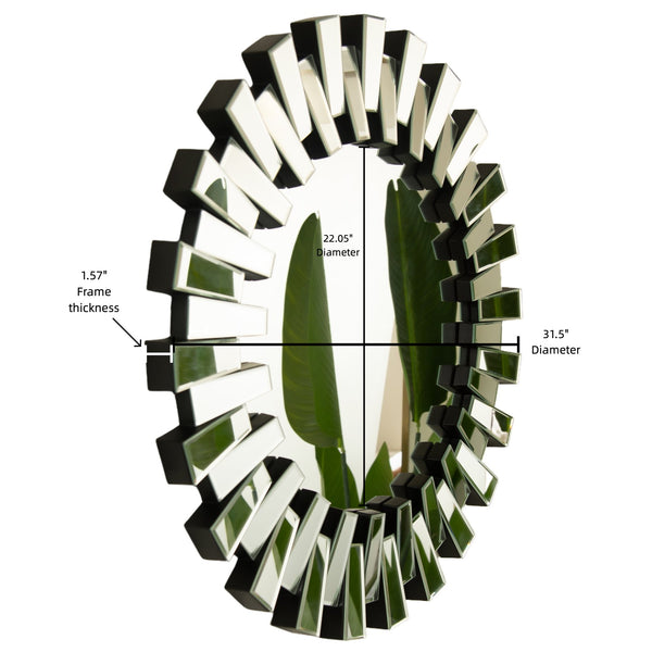 English Elm 32'' Kaltis Mirror Silver 32'' Wall-Mounted Decorative Irregular Circle PU Mirror Luxury Accent Wall Art W2615P346491