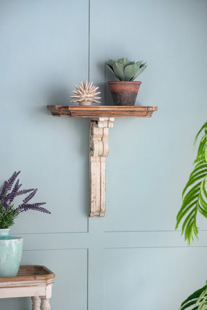 English Elm 19.5x10.5x22" Vamont Wall Shelf - Solid Wood Weathered Antique White Floating Display Shelf for Décor, Versatile Organizer W2078P223130
