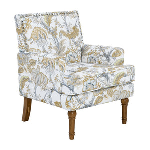 English Elm Accent Slipper Chair Botanical Tapestry Upholstery Nailhead Trim Solid Wood Legs Farmhouse Earthy Yellow W5568P445701