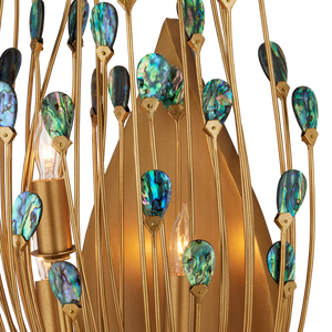 Delphos Teardrop Wall Sconce - Nature-Inspired Gold Fixture with Iridescent New Zealand Paua Shells
