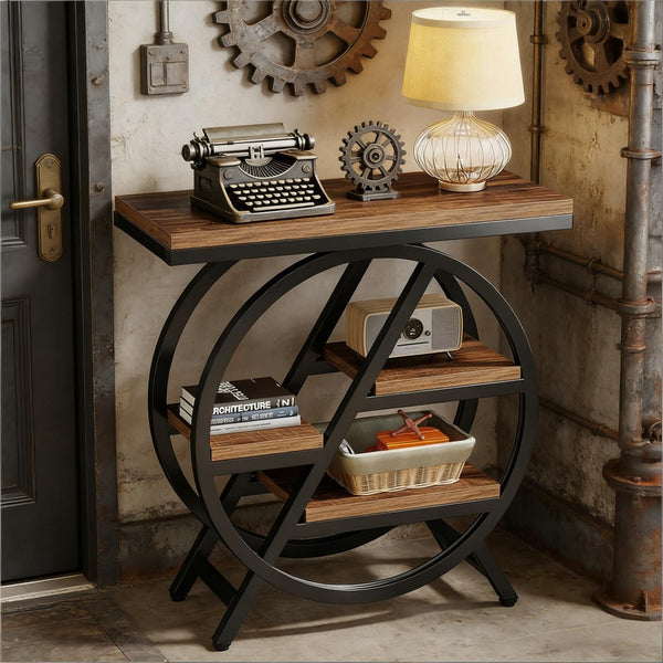 English Elm Bedside 4 Tier Open Shelf Table Matte Black Steel Frame Industrial Rustic Gray Top T3971P451127