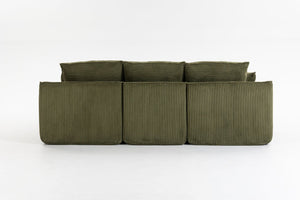 English Elm L Shaped Corduroy Modular Sectional with Cloud Cushions Footstool and Lumbar Pillows Emerald W395S00139