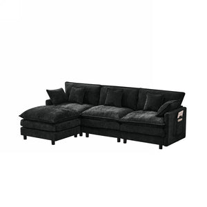 English Elm 101.9-inch Chenille Modular Sofa with Movable Footstool for Living Room Comfort Black W288S00032
