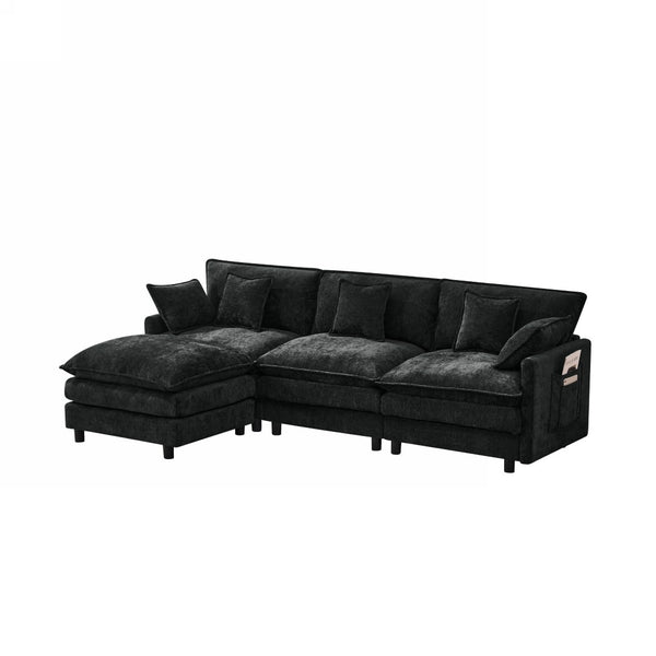 English Elm 101.9-inch Chenille Modular Sofa with Movable Footstool for Living Room Comfort Black W288S00032