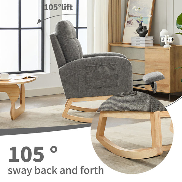 English Elm Modern Accent Rocking Chair With Adjustable Footrest, High Backrest & Side Pocket For Ultimate Comfort W2725P276962