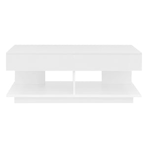 English Elm U-Can Extendable Coffee Table with Bluetooth 16-Color LED, Smooth Glide Top and Hidden Storage Space White N724P290061K